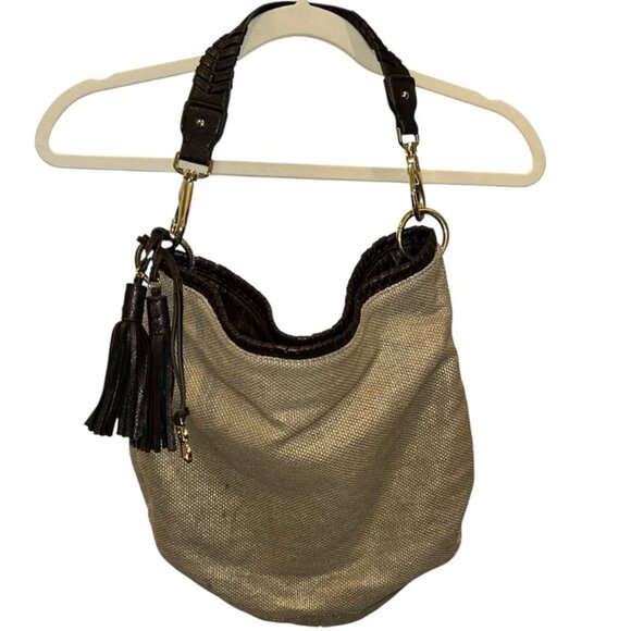 Banana Repblic woven shimmer metallic brown leather satchel bag purse main image 0